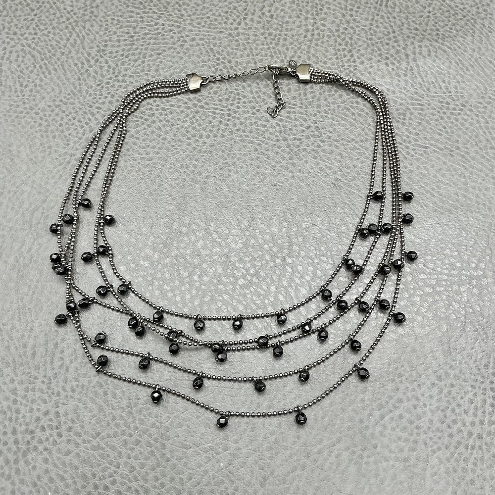 Premier Designs Necklace Multistrand Layered Black Bead Gunmetal Bib Adjustable - Picture 2 of 8